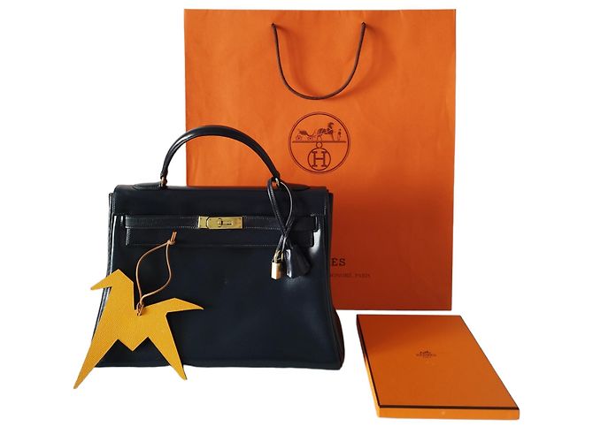 Hermès Borsa Hermes Kelly 32 in pelle box blu navy - vista 6