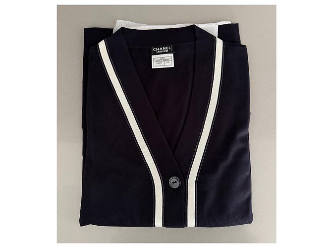 Cambon Cárdigan Chanel Azul Marino de Algodón con Rayas Beige - vista 4