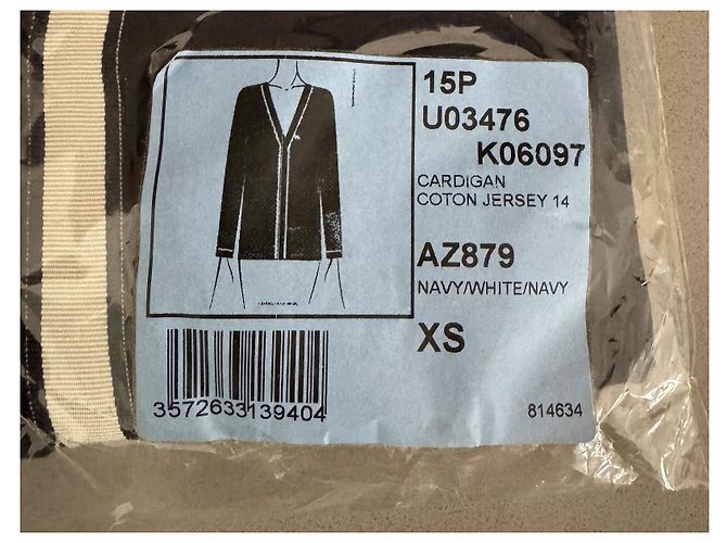 Cambon Cárdigan Chanel Azul Marino de Algodón con Rayas Beige - vista 7