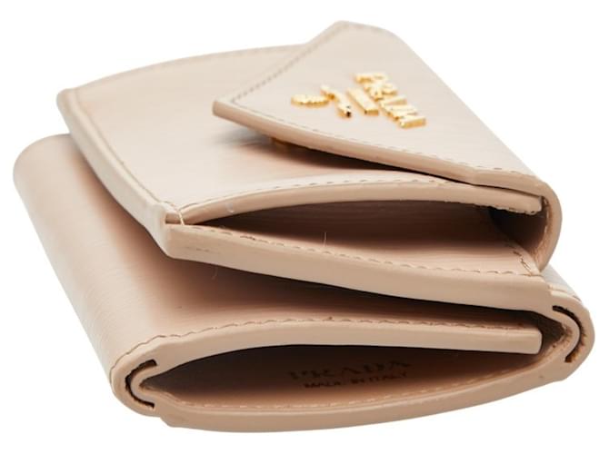 Vitello Prada Dreifach-Compact-Geldbörse Beige - Ansicht 4