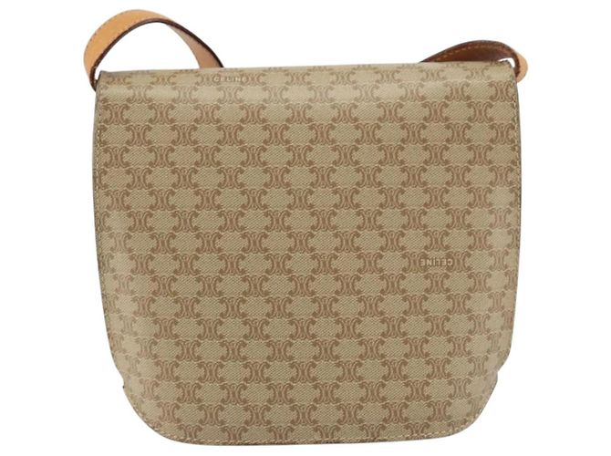 Céline Celine Vintage Macadam Schultertasche aus Canvas Mittel Beige - Ansicht 2