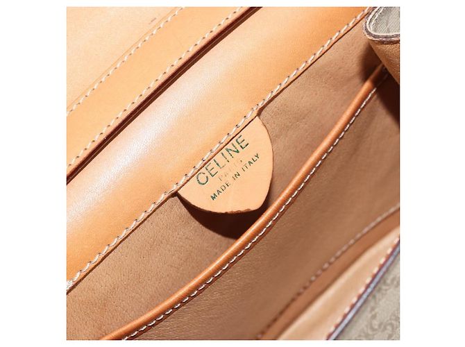 Céline Celine Vintage Macadam Schultertasche aus Canvas Mittel Beige - Ansicht 6