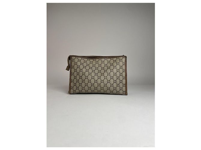Clutch in pelle monogramma Gucci vintage grigio marrone - vista 10