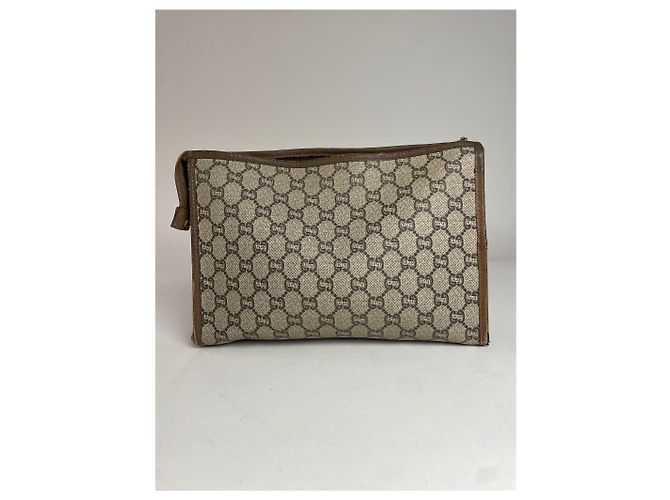 Clutch in pelle monogramma Gucci vintage grigio marrone - vista 2