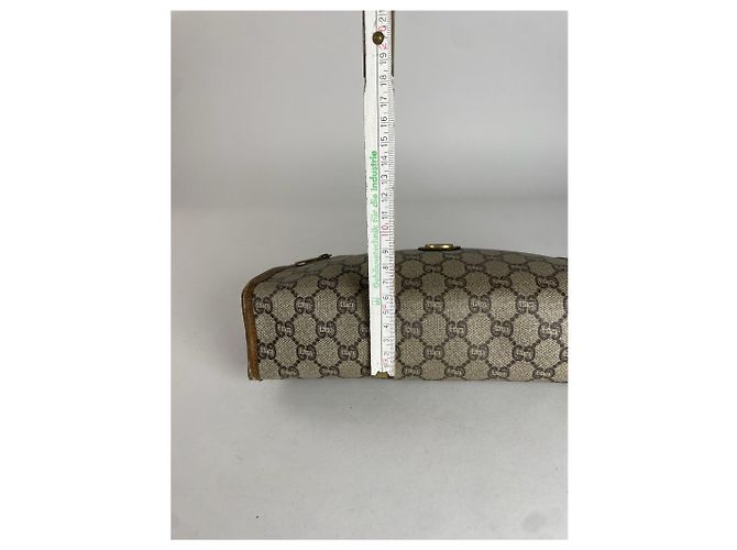 Clutch in pelle monogramma Gucci vintage grigio marrone - vista 3