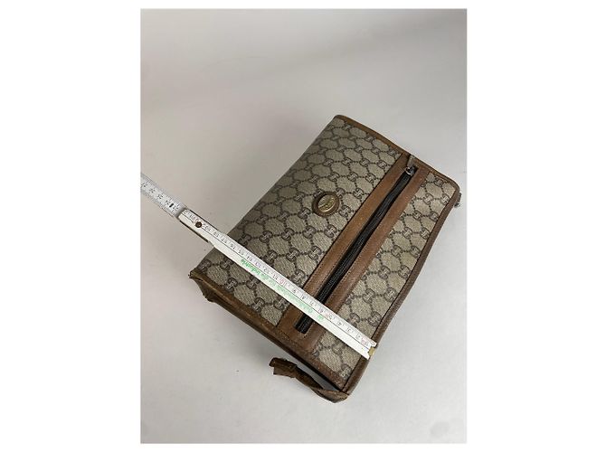 Clutch in pelle monogramma Gucci vintage grigio marrone - vista 4