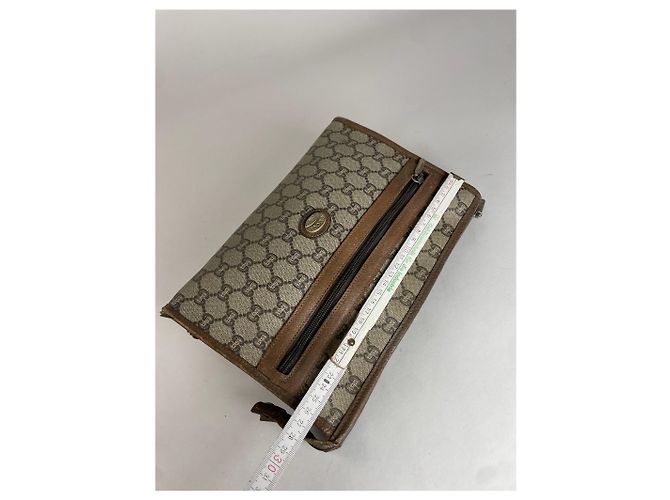 Clutch in pelle monogramma Gucci vintage grigio marrone - vista 5