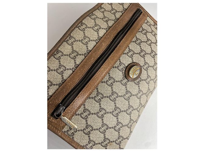 Clutch in pelle monogramma Gucci vintage grigio marrone - vista 6