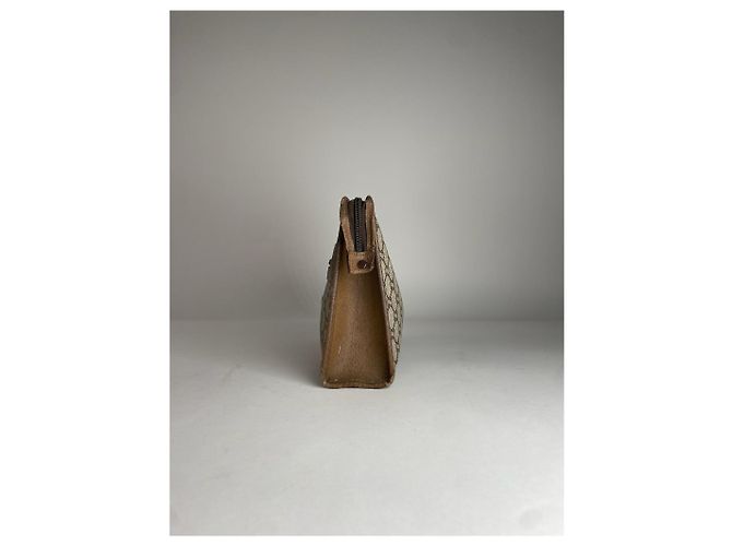 Clutch in pelle monogramma Gucci vintage grigio marrone - vista 9