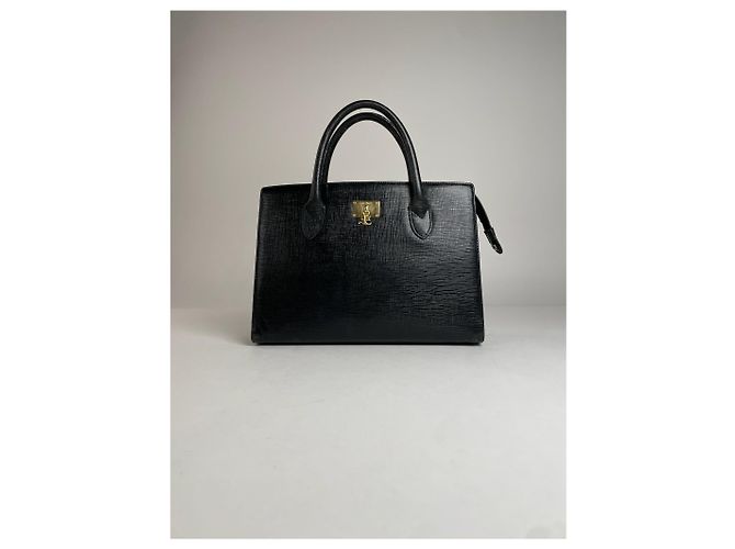Vintage Courreges Lederhandtasche schwarz - Ansicht 8