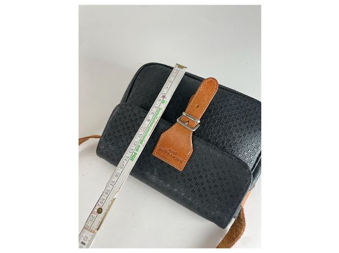 Vintage Courreges Leder Monogramm Schultertasche Schwarz Braun - Ansicht 12