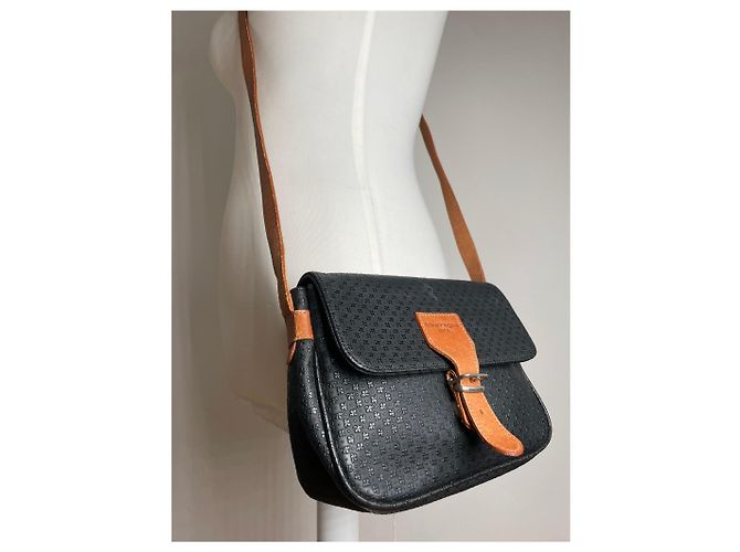 Vintage Courreges Leder Monogramm Schultertasche Schwarz Braun - Ansicht 13