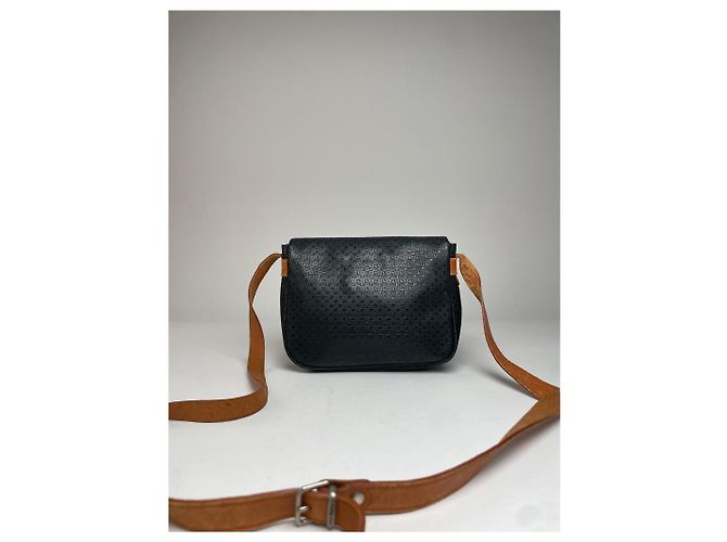 Vintage Courreges Leder Monogramm Schultertasche Schwarz Braun - Ansicht 2