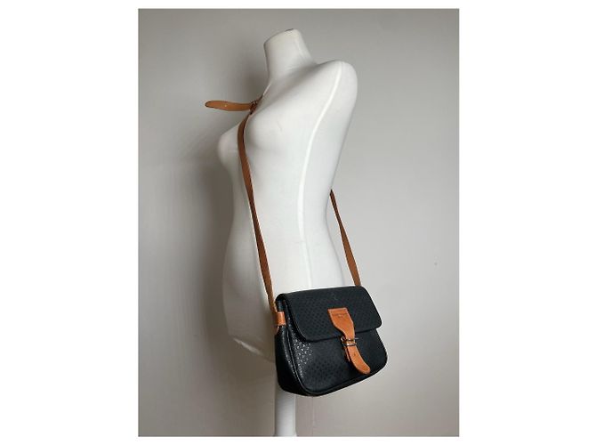 Vintage Courreges Leder Monogramm Schultertasche Schwarz Braun - Ansicht 3