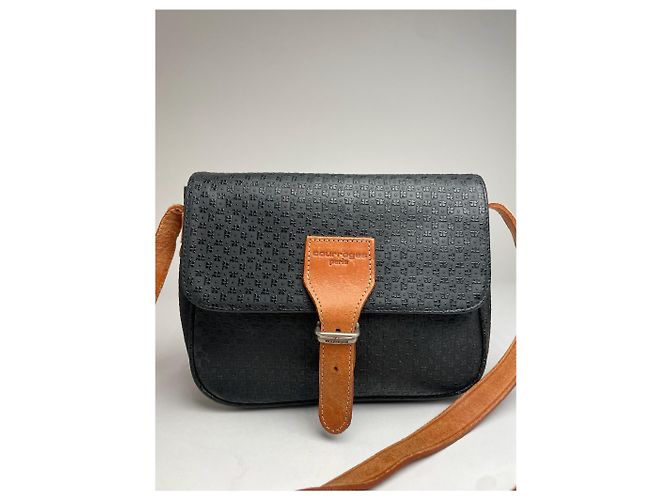 Vintage Courreges Leder Monogramm Schultertasche Schwarz Braun - Ansicht 9