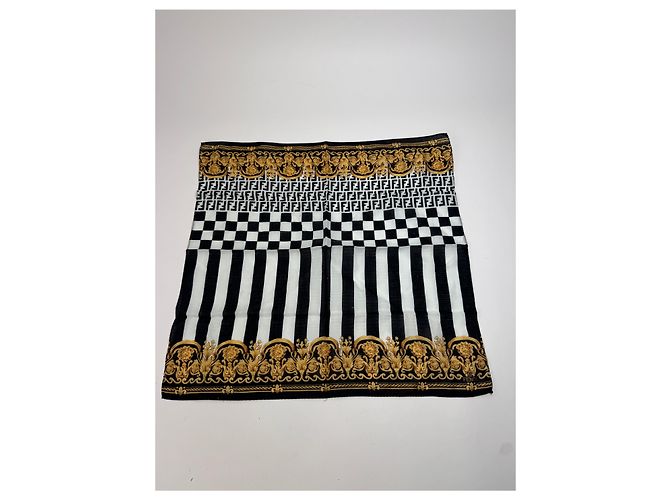 Vintage Fendi Abstrakter Schal Schwarz Weiß Gold - Ansicht 3