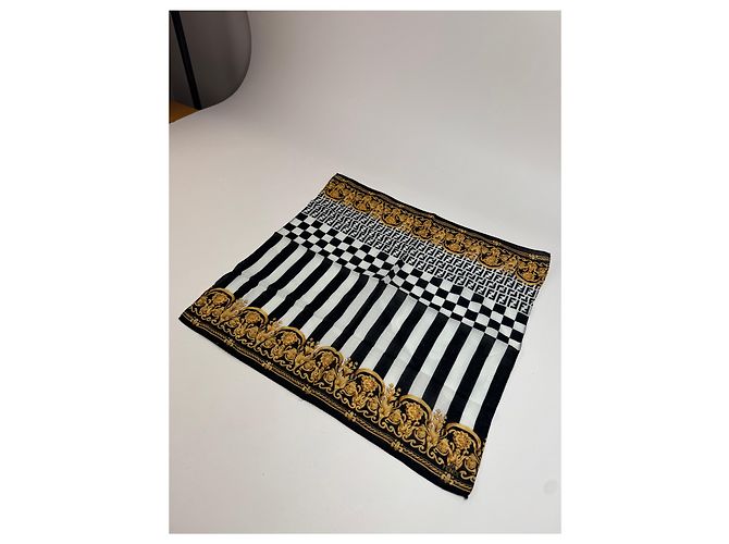 Vintage Fendi Abstrakter Schal Schwarz Weiß Gold - Ansicht 4