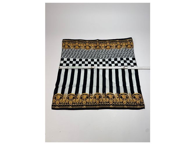 Vintage Fendi Abstrakter Schal Schwarz Weiß Gold - Ansicht 5