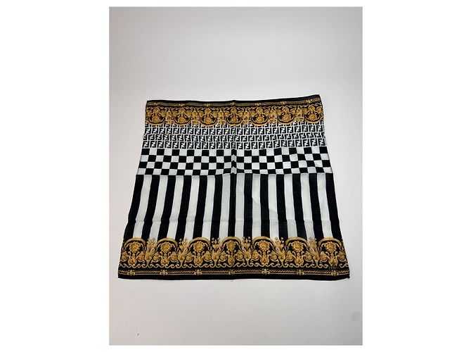 Vintage Fendi Abstrakter Schal Schwarz Weiß Gold - Ansicht 7