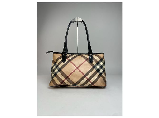 Vintage Burberry Nova Check Lederhandtasche Beige - Ansicht 2