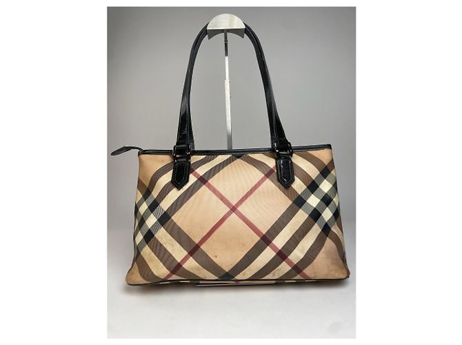 Vintage Burberry Nova Check Lederhandtasche Beige - Ansicht 9