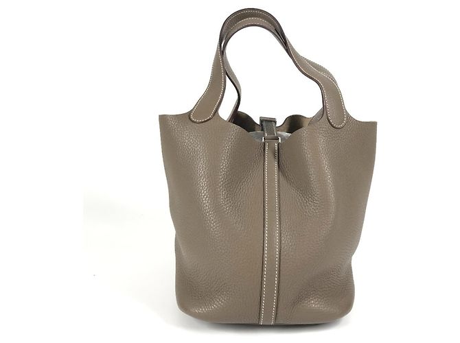 Borsa Hermès Picotin Lock MM 22 in Grigio Etoupe Marrone Taupe - vista 3