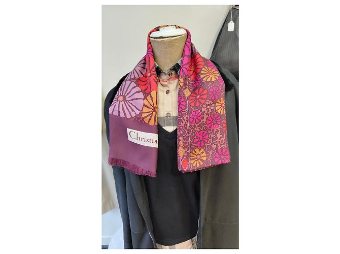 Sciarpa Dior in seta rosa e viola con motivo floreale Porpora - vista 2