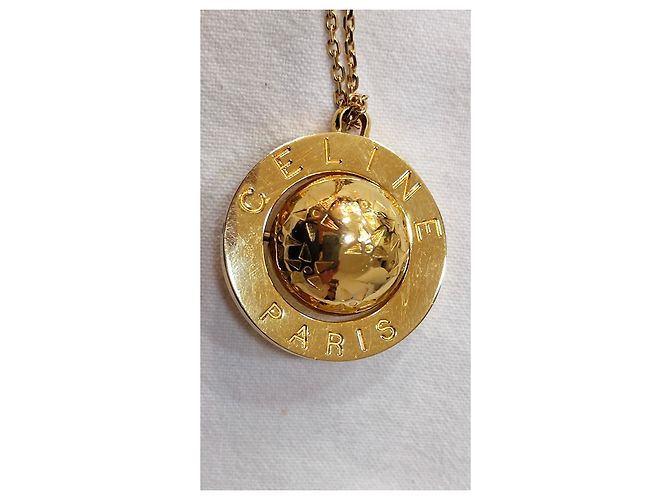 Collana Céline con pendente medaglia globo dorata D'oro - vista 3