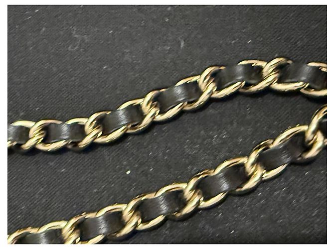 Chanel Hosenträger aus schwarzem Leder und Silbermetall Größe M - Ansicht 6