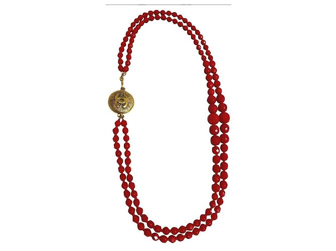 Collier collector chanel vintage Rouge Doré Bordeaux - vue 14