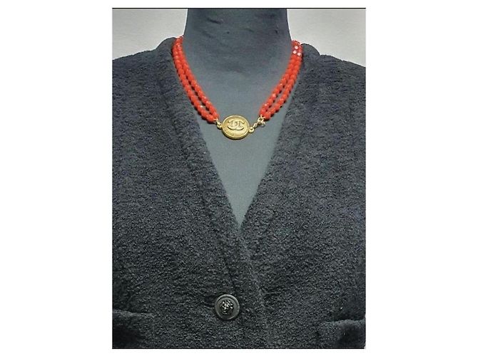 Collier collector chanel vintage Rouge Doré Bordeaux - vue 3
