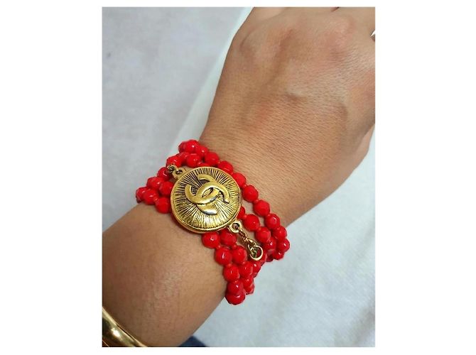 Collier collector chanel vintage Rouge Doré Bordeaux - vue 5