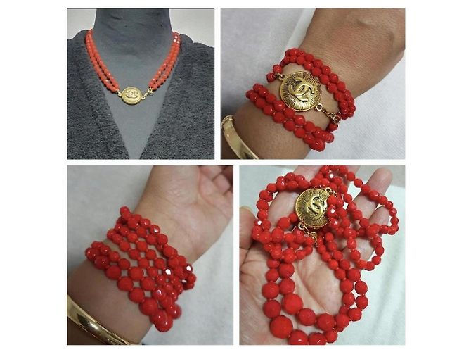 Collier collector chanel vintage Rouge Doré Bordeaux - vue 9