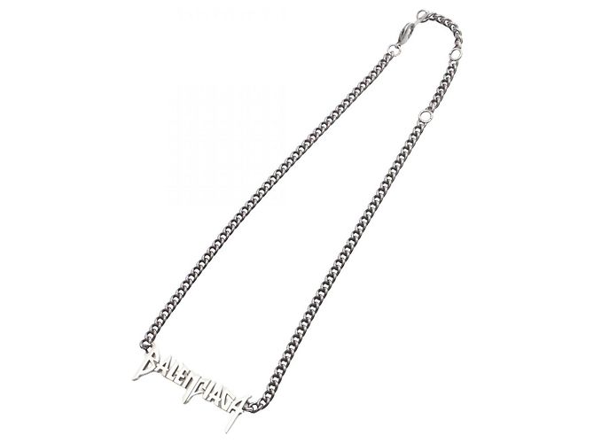 Balenciaga Typo Metal Antique Silver Necklace - view 3
