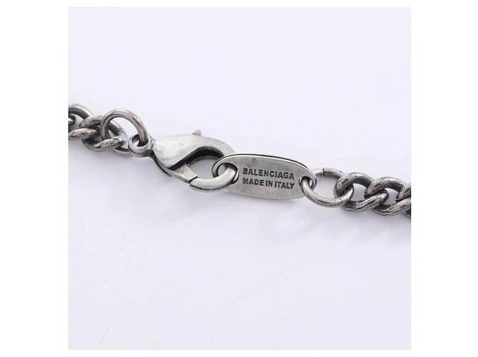 Balenciaga Typo Metal Antique Silver Necklace - view 4