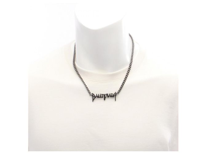 Balenciaga Typo Metal Antique Silver Necklace - view 5