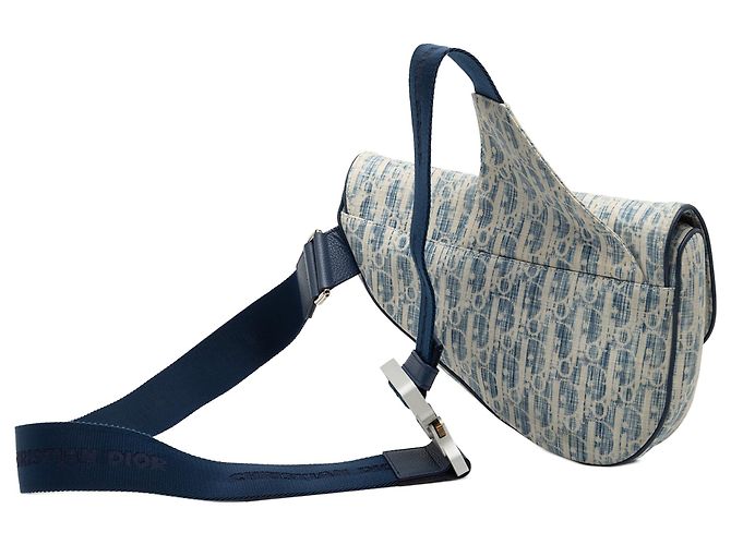 Oblique Borsa a tracolla Dior in tela obliqua Kasuri blu - vista 2