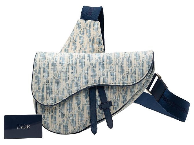 Oblique Borsa a tracolla Dior in tela obliqua Kasuri blu - vista 8