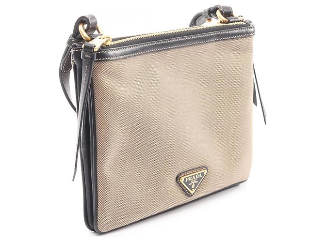 Borsa a spalla in jacquard con logo Prada Nero Beige - vista 2