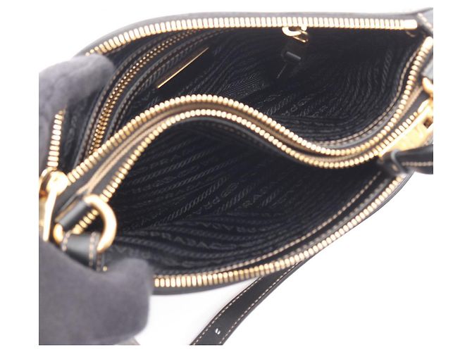 Borsa a spalla in jacquard con logo Prada Nero Beige - vista 3