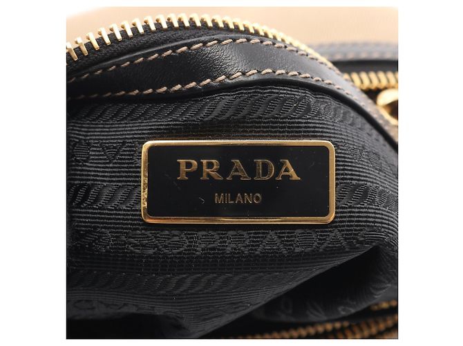 Borsa a spalla in jacquard con logo Prada Nero Beige - vista 4