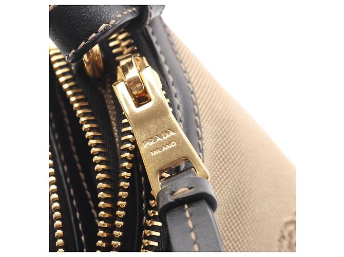 Borsa a spalla in jacquard con logo Prada Nero Beige - vista 6