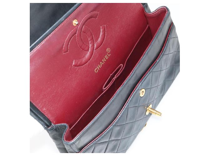 Chanel Vintage Classic Double Flap Quilted Lambskin Small Nero - vista 6