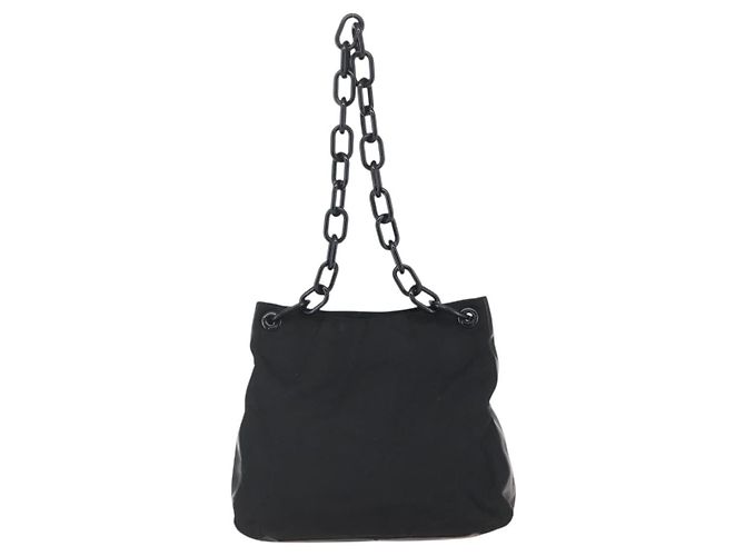 Borsa a Spalla con Catena Prada Tessuto Media Nero - vista 2