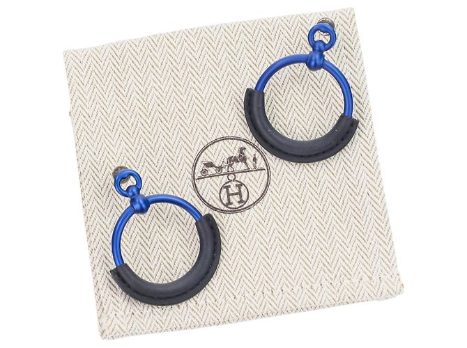 Pendientes Hermès Loop Grand PM en aluminio azul marino Negro - vista 13