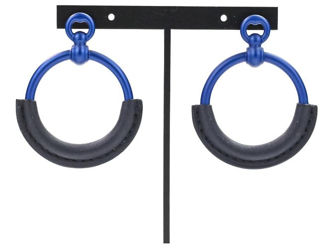 Pendientes Hermès Loop Grand PM en aluminio azul marino Negro - vista 2