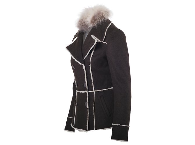 Prada Vintage Wool Jacket with Fur Collar Grey - view 2