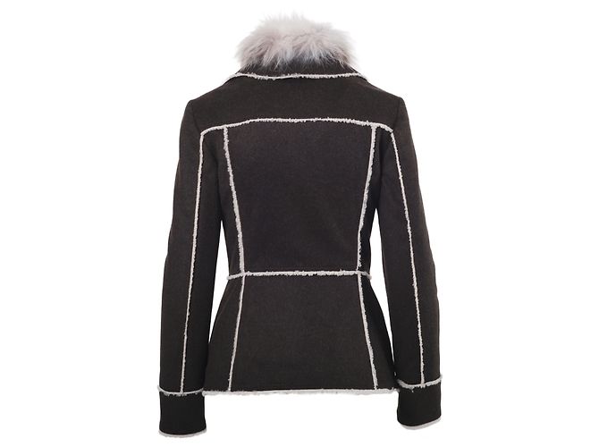 Prada Vintage Wool Jacket with Fur Collar Grey - view 3