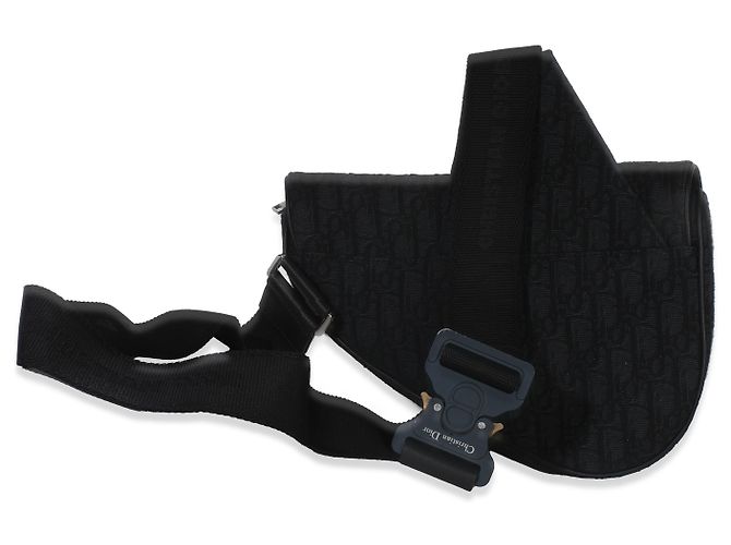 Borsa a tracolla in tela jacquard obliqua nera Christian Dior Nero - vista 2
