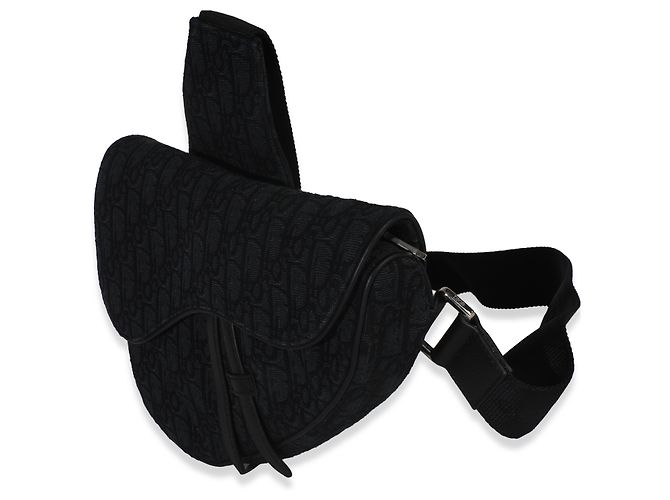 Borsa a tracolla in tela jacquard obliqua nera Christian Dior Nero - vista 3
